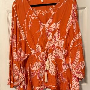 Maurices Orange and Pink Floral Blouse